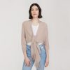 Autumn Cashmere Rib Fringed Tie Front Dolman In Fawn | Cardigans