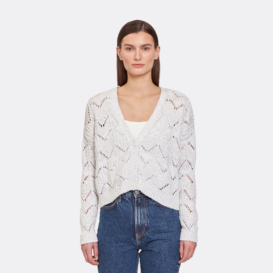 Autumn Cashmere Pointelle Stitch Cardigan W/ Marled Colors In White Combo | Cardigans