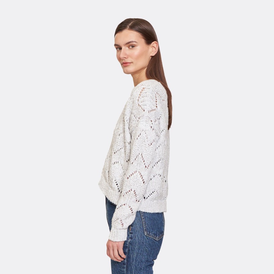 Autumn Cashmere Pointelle Stitch Cardigan W/ Marled Colors In White Combo | Cardigans