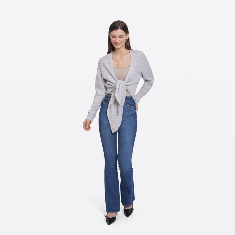 Autumn Cashmere Tie Front Rib Cardigan In Cinderblock | Cardigans