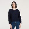 Autumn Cashmere Leaf Pointelle Cropped Boxy Crew In Navy | Sweaters