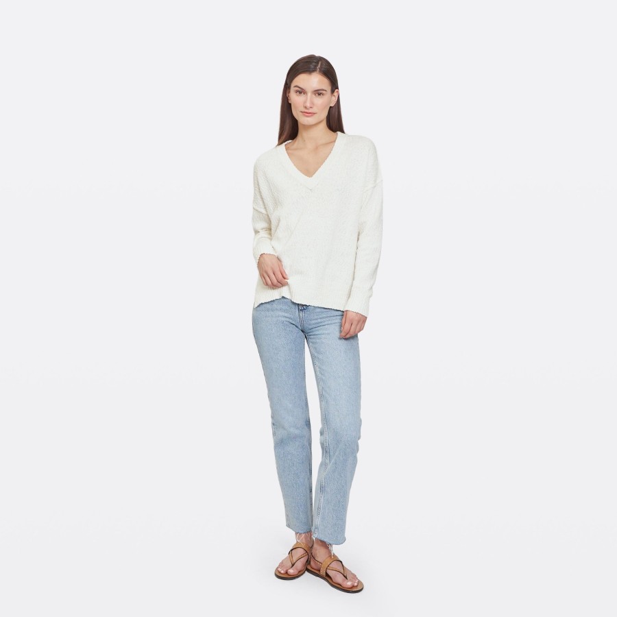 Autumn Cashmere Oversize V W/ Reversed Seams In Starch | Sweaters