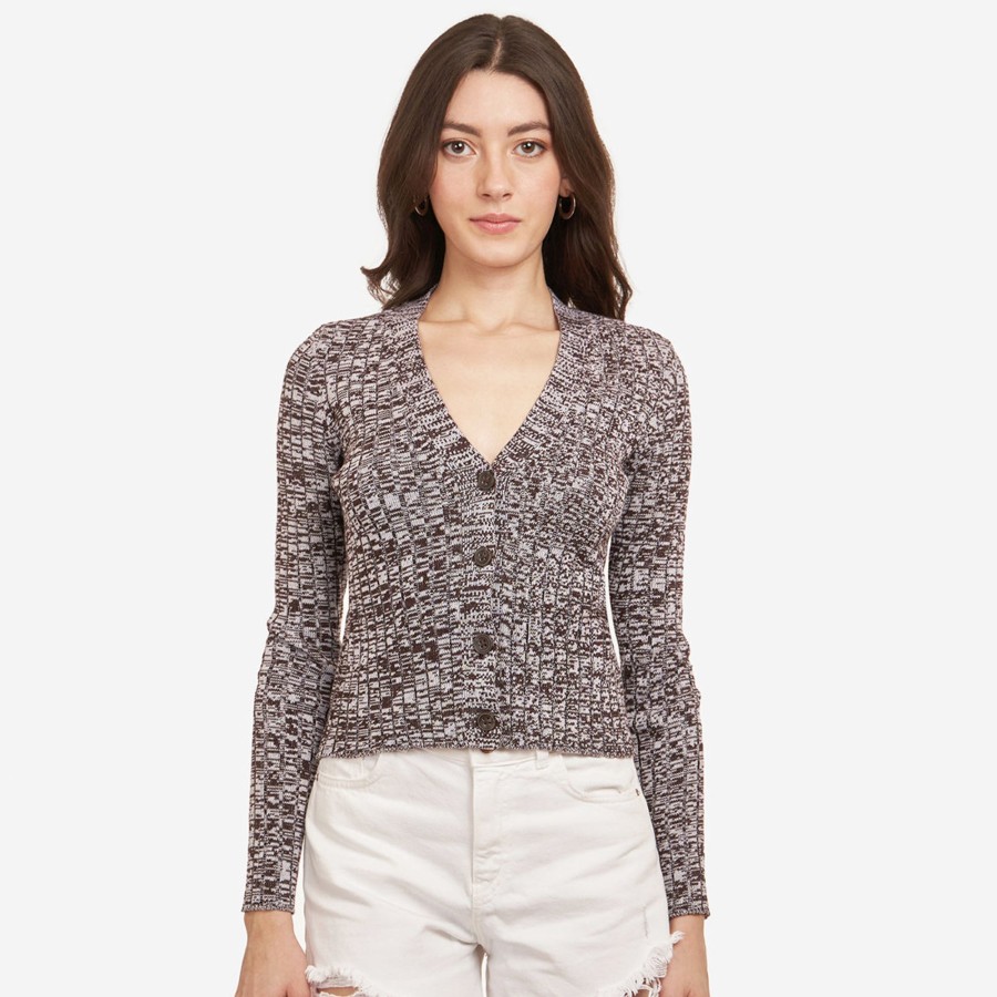 Autumn Cashmere Melange Rib V Cardigan | Cardigans