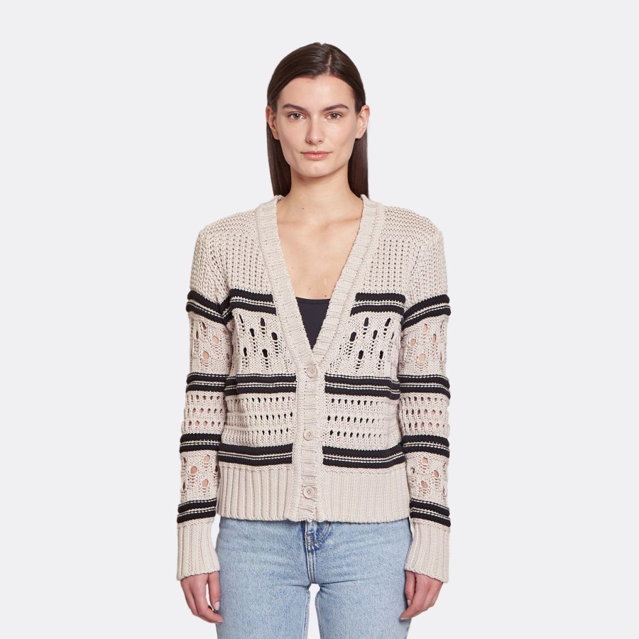 Autumn Cashmere Chunky Multi Stitch Cardigan In Sand Dollar/Black | Cardigans