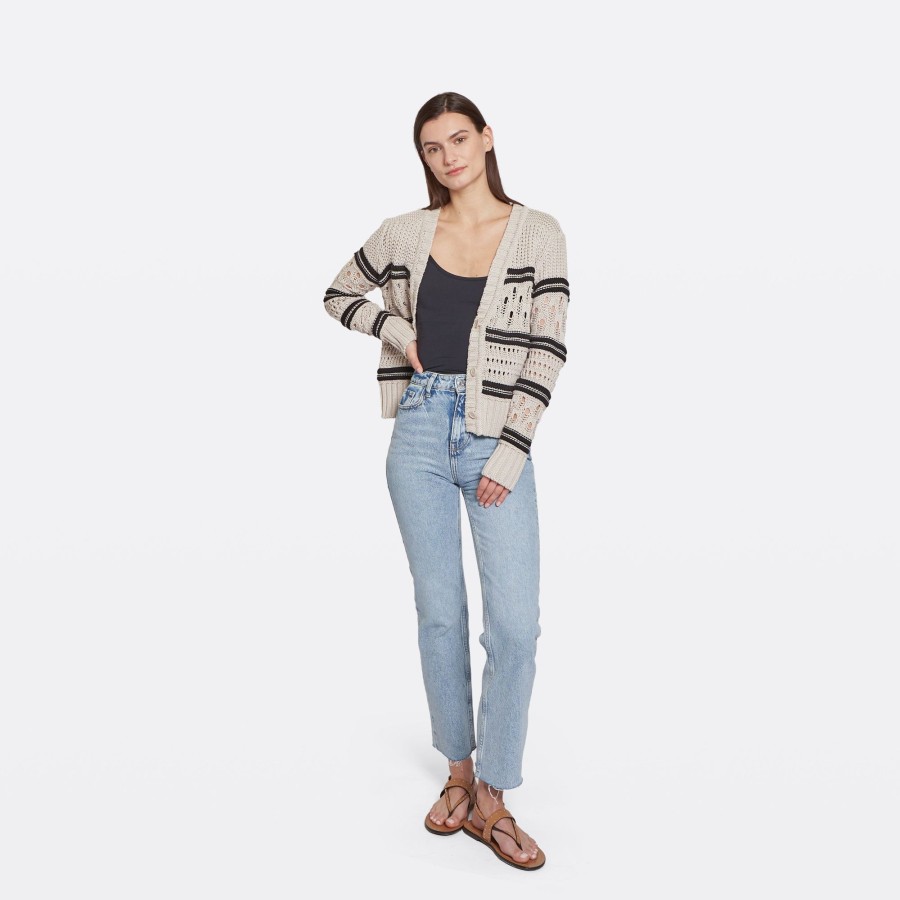 Autumn Cashmere Chunky Multi Stitch Cardigan In Sand Dollar/Black | Cardigans