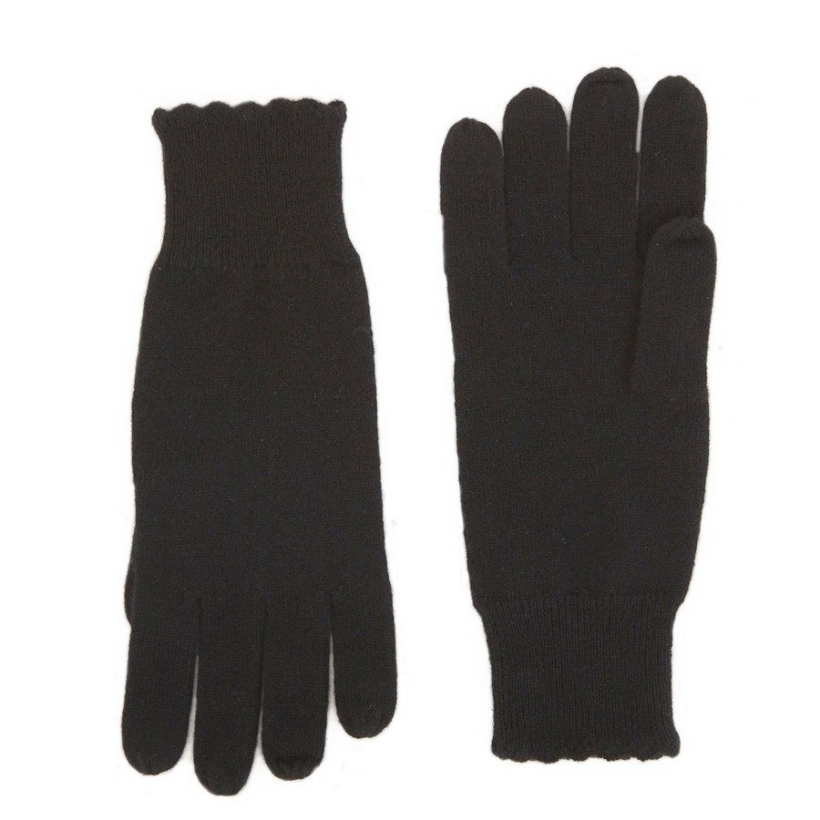 Autumn Cashmere Scallop Edge Gloves In Black | Accessories