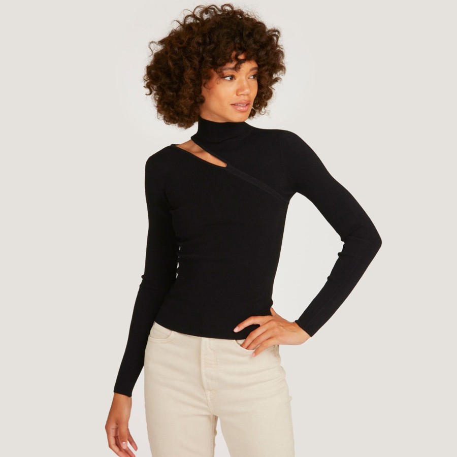 Autumn Cashmere L/S Slash Mock In Black | Tops