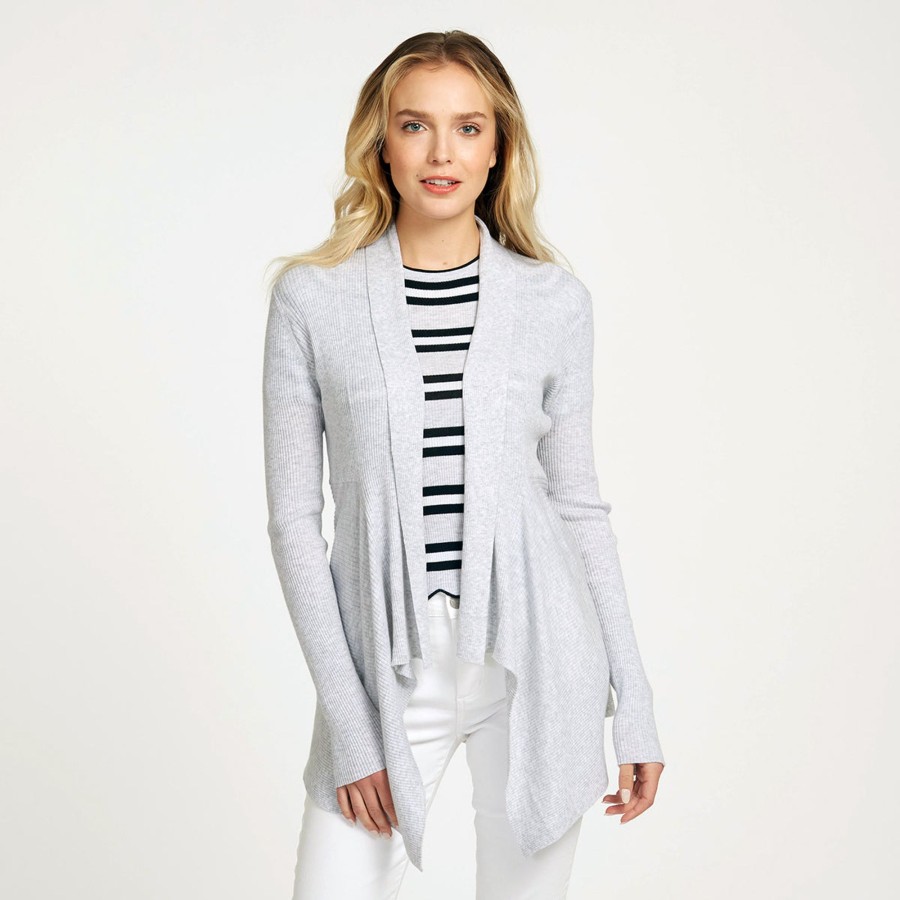 Autumn Cashmere Cotton Rib Drape In Platinum | Cardigans