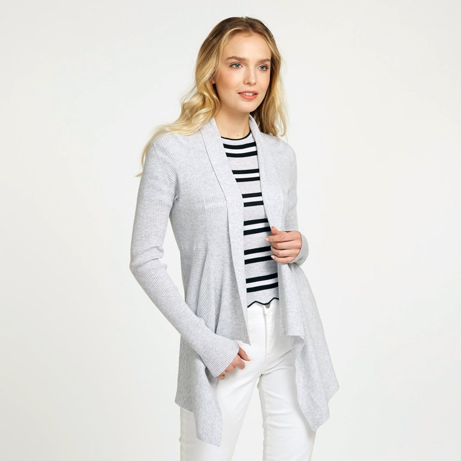 Autumn Cashmere Cotton Rib Drape In Platinum | Cardigans