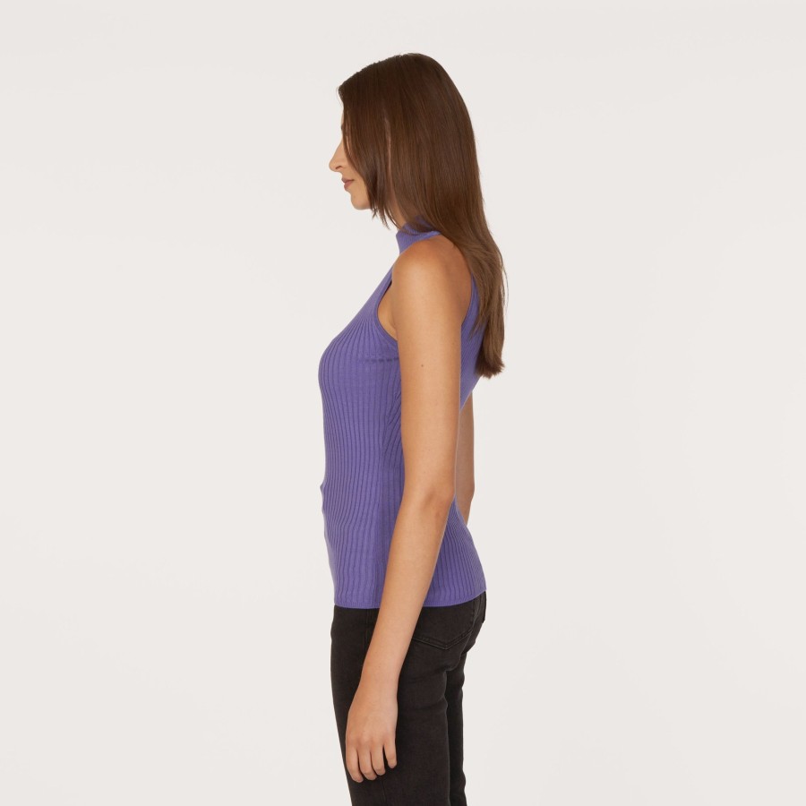 Autumn Cashmere Rib Mock Halter In Amethyst | Tanks And Tees