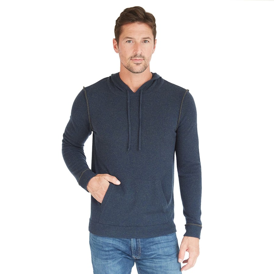 Autumn Cashmere Hoodie With 2-Color Pipping In Gator/Navy | Clothing