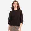 Autumn Cashmere Hi Lo Crew W/ Sheer Puff Sleeves In Black | Sweaters