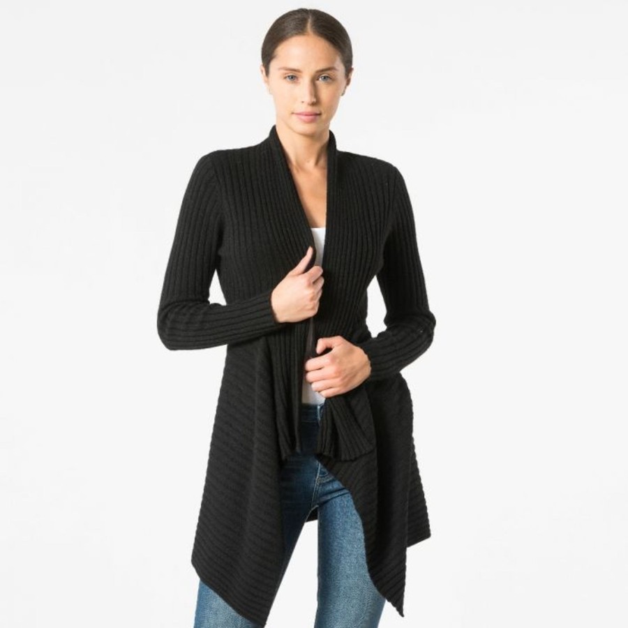 Autumn Cashmere Cashmere Rib Drape In Ebony Black | Cardigans