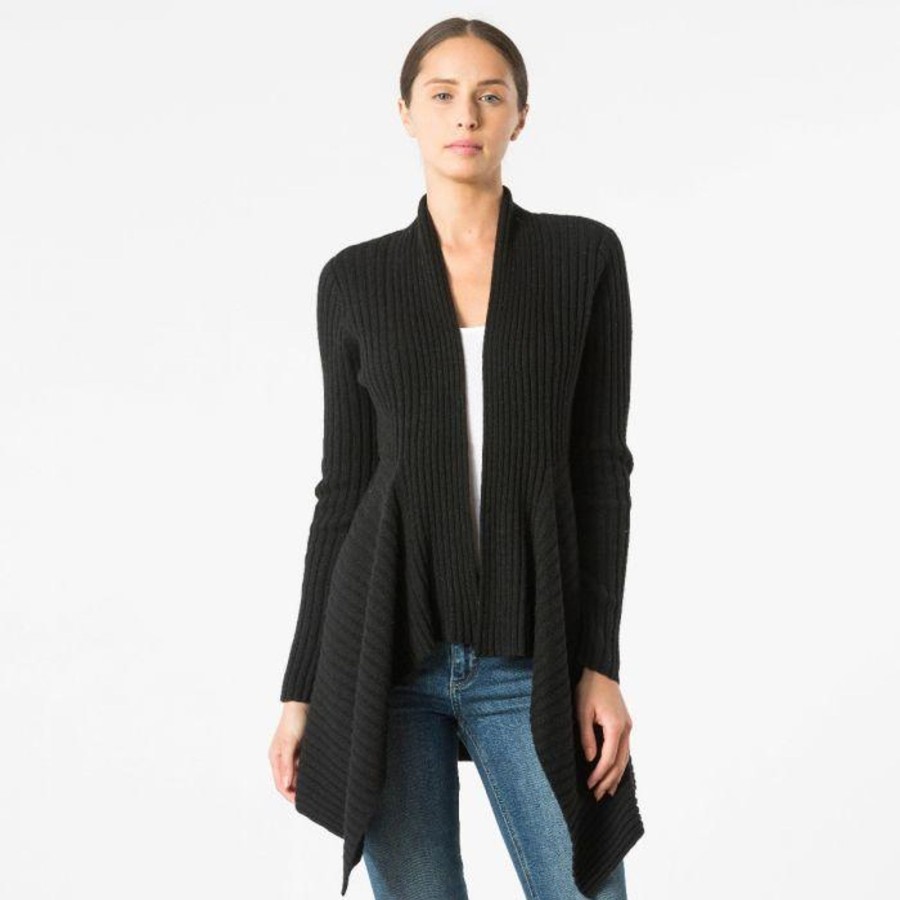 Autumn Cashmere Cashmere Rib Drape In Ebony Black | Cardigans