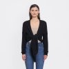 Autumn Cashmere Tie Front Rib Cardigan In Black | Cardigans