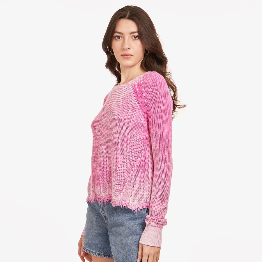 Autumn Cashmere Neon Inked Scallop Shaker Crew In Bubble Gum | Sweaters