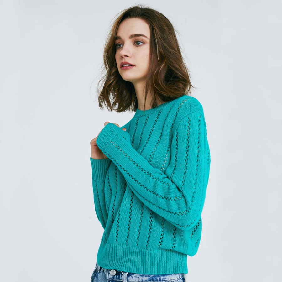 Autumn Cashmere Pointelle Ladder Stitch Crew | Sweaters