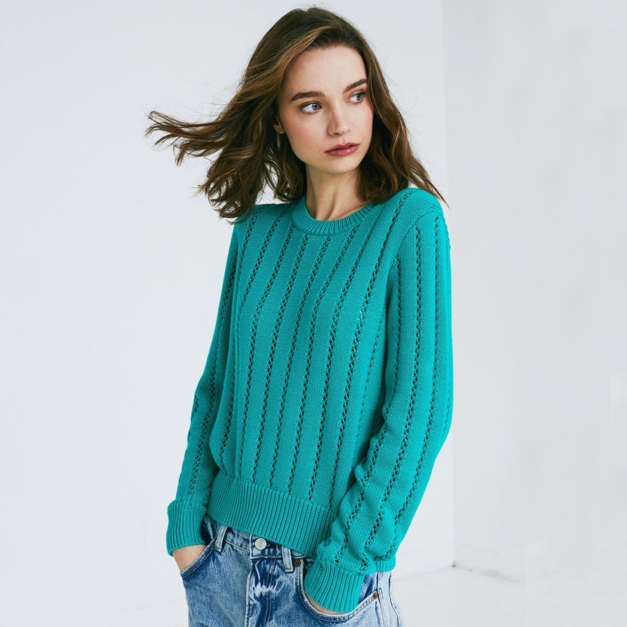 Autumn Cashmere Pointelle Ladder Stitch Crew | Sweaters