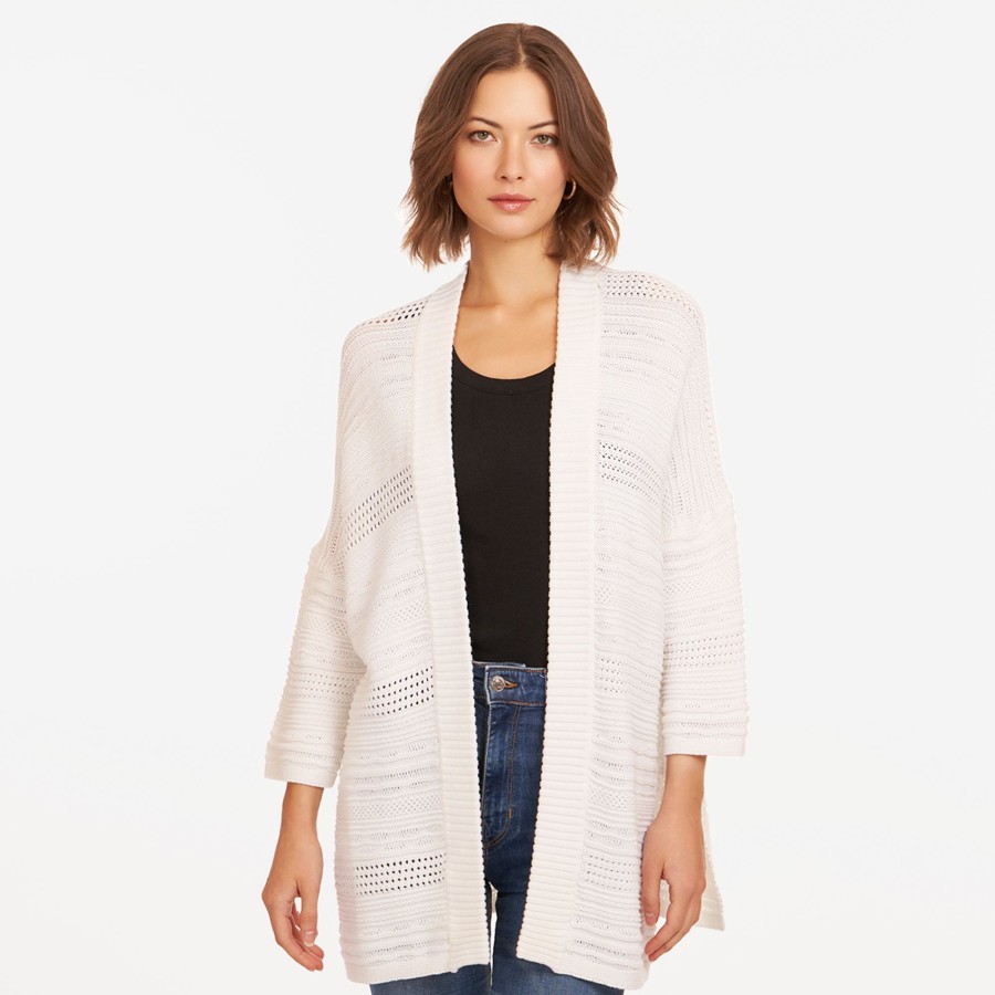 Autumn Cashmere Open Stitch Beach Duster In White | Cardigans