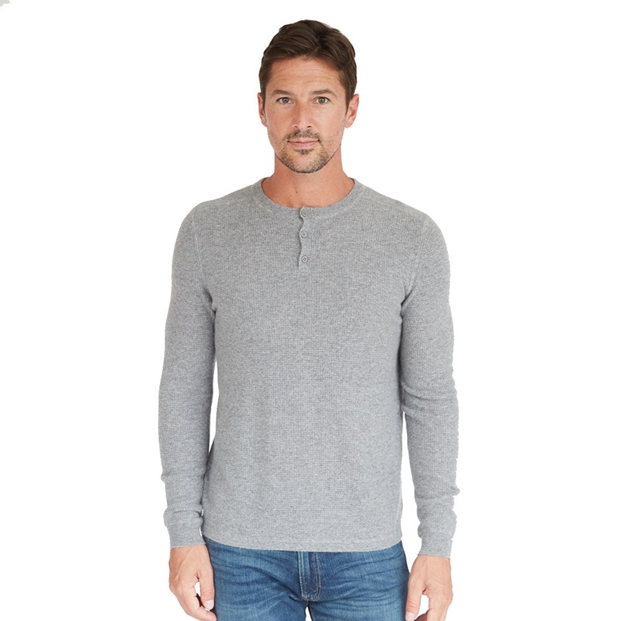 Autumn Cashmere Thermal Henley With Yoke In Cement | Clothing